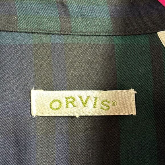 Orvis Womens Plaid Button Down Shirt with Beaded Trim Green Navy Preppy Classic - Picture 7 of 16